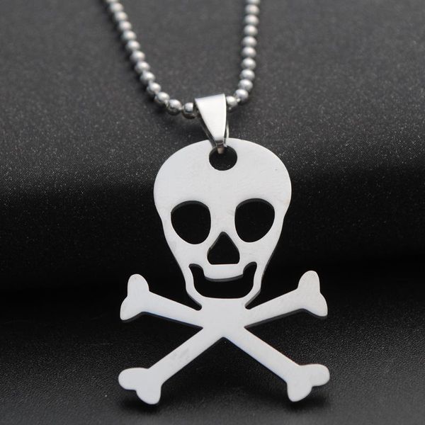 

gift stainless steel love heart skull horror pirate scary mask sign pendant necklace skeleton women men jewelry necklaces, Silver