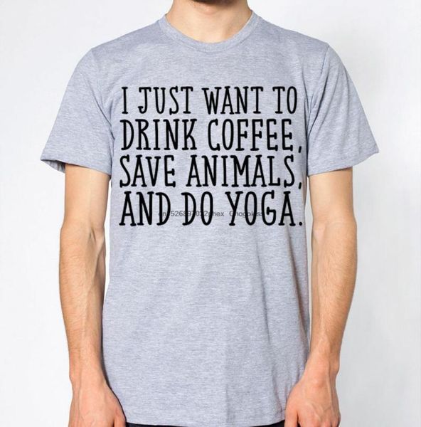 

men's t-shirts i just want to drink coffee save animals and do yoga t-shirt, White;black