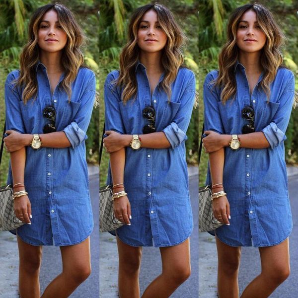

women's swimwear women denim jeans dress button summer long sleeve casual mini shirt bikini cover up beachwear, White;black
