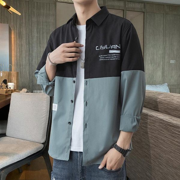 

men's long sleeve shirt spring autumn fashion brand casual wear slim trend non iron color matching young shirts, White;black