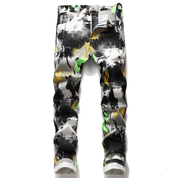 

men's jeans 2021 autumn spring streetwear hip hop punk stretch print bike trendy straight denim skateboard trouers 49e4, Blue