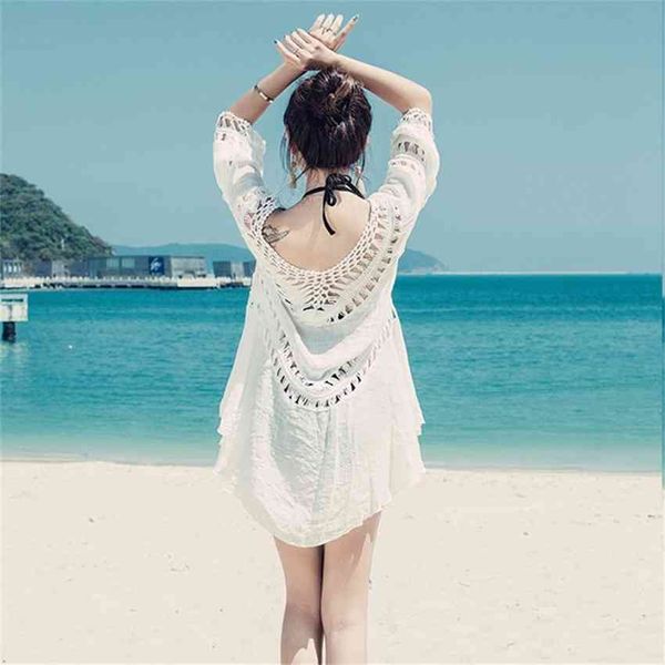 

factory2njq hollow bikini with sunscreen blouse, out swimsuit, medium length beach skirt, White;black