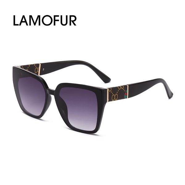 

sunglasses lamofur brand big square men personalized leather-wrapped temples luxury cat eyes for women uv400 2803, White;black