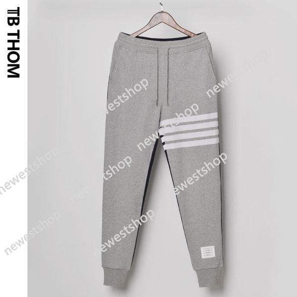 

thom tb men's dyed contrast color long pants with striped fashion cotton sweat men casual jogging youth trousers, Black
