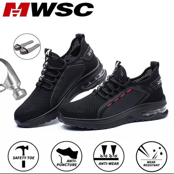 

boots mwsc summer hollow men work safety shoes anti-smashing construction working for indestructible male, Black