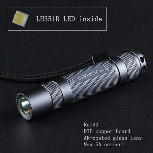 

flashlights torches gray convoy s2+ with lh351d ,ra 90,high cri, dtp board ,ar-coated glass lens,18650 ,torch