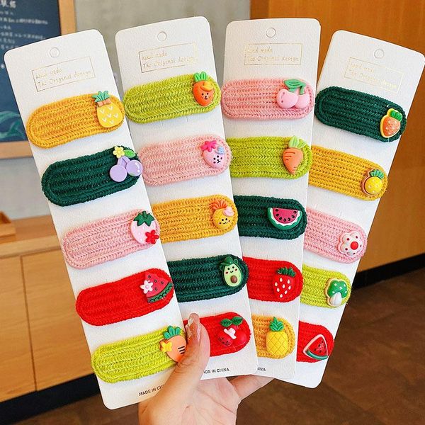 

hair accessories 5pcs/set girls cute cartoon flower animal wool knitting hairpins children lovely clip barrette fashion, Slivery;white