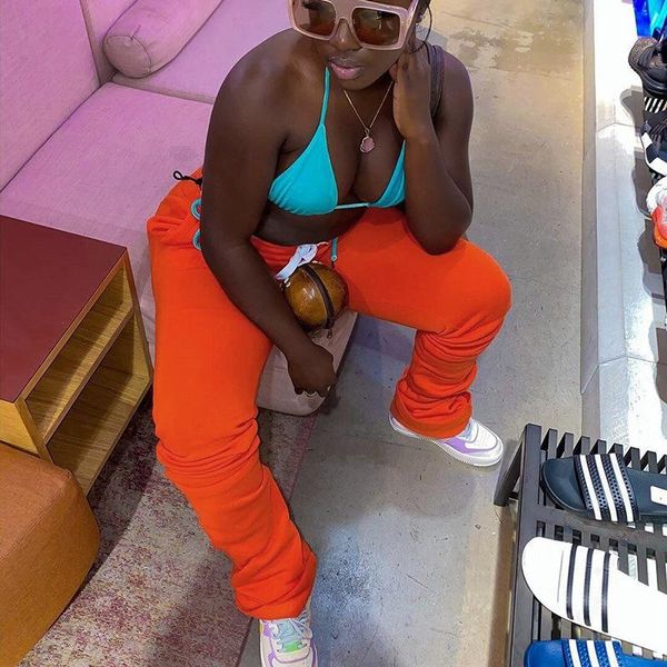 

women's pants & capris lace up stacked sweatpants casual elastic high waist for women winter fall 2021 loungewear joggers ruched trouse, Black;white