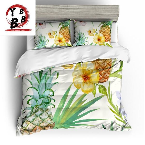 

bedding sets 3d set pineapple fruit print duvet cover lifelike white king bedclothes with pillowcase flower leaves home textiles