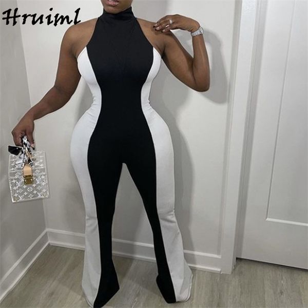 

women's jumpsuit sleeveless white and black patchwork elegant casual women summer party clubwear loose s lady 210513, Black;white