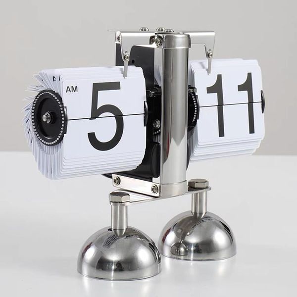 

desk & table clocks european retro automatic page turning clock stainless steel flip clockfor simple home furnishing decorations promotion