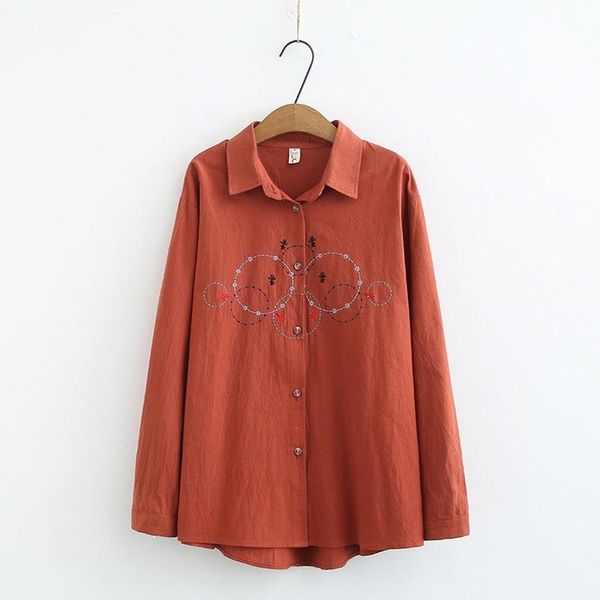 

women's blouses & shirts plus size xl-4xl turn-down collar blouse loose long sleeve embroidery blusas vintage button down, White