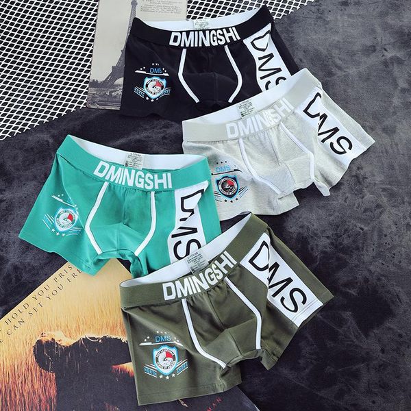 

underpants wizitan men's underwear stitching cartoon letters printed cotton personality trendy boxer, Black;white