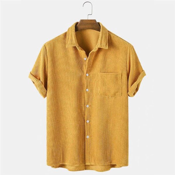 

men's casual shirts japanese corduroy pure color short sleeve shirt summer pocket loose fashion clothing 2021, White;black
