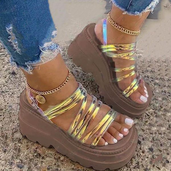

women sandals 2021 fashion wedge platform gladiator open toe buckle strappy summer shoes sandalias mujer, Black