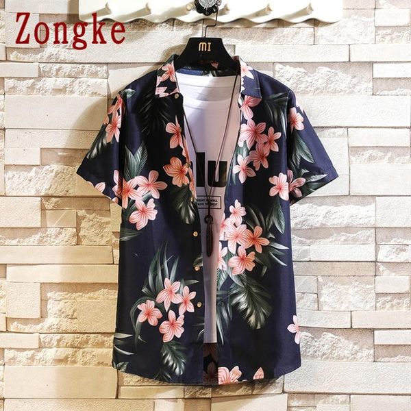 

men's casual shirts zongke floral print harajuku shirt men clothing male japanese streetwear hip hop clothes -5xl 2021 arrivals, White;black