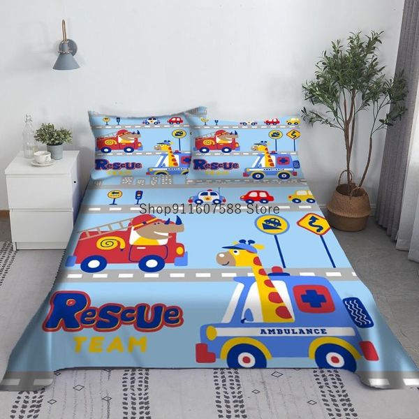 

sheets & sets cartoon cars tractors bed sheet set 3d printed rescue team polyester flat with case bedding gifts for kids