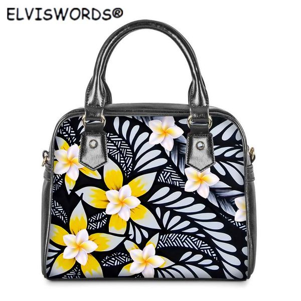 

evening bags elviswords fashion trend pu tote paper print women mobile phone shoulder handbag polynesian frangipani design bag mujer