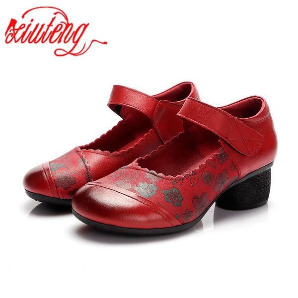 

spring fashion retro genuine leather shoes soft soles thick heel single handmade women dancing dress, Black