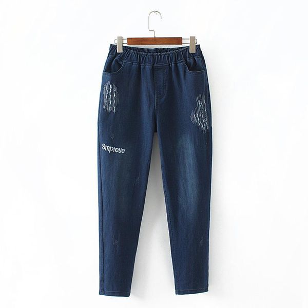 

women's jeans e21 autumn winter plus size women clothing ankle-length 4xl casual fashion loose elastic waist denim pencil pants k642, Blue