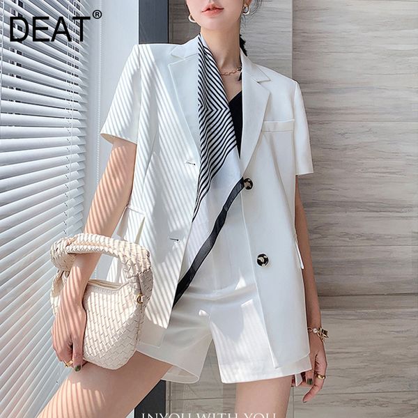 

[deat] half-body shorts two pieces suit new notched short sleeve loose women white patchwork fashion tide summer 7e1040 210428