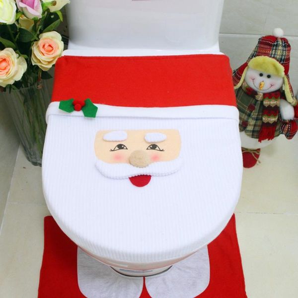 

christmas decorations 3pcs/set santa toilet seat cover anti-slip bathroom mat toliet rug decoration for home year