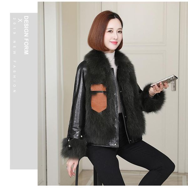 

women's fur & faux women winter jacket genuine sheepskin leather with natural coats female outwear r4y2, Black