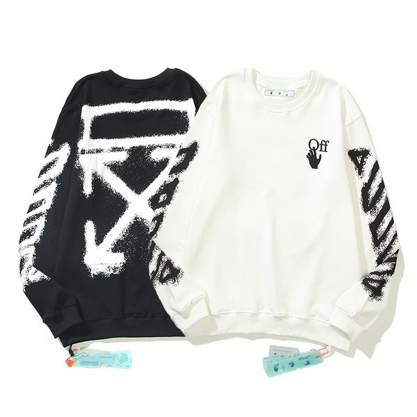 

tide br off graffiti splash ink arrstyle print round neck sweater style autumn winter men and women lovers thin loose bottomed shirt, Black