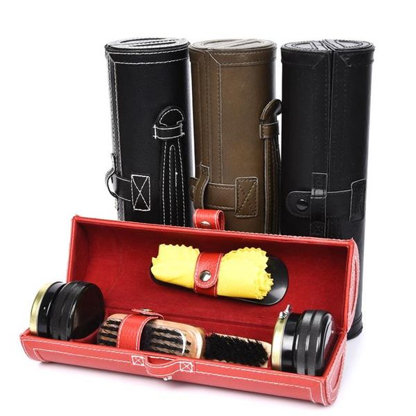 

shoe shine care kit with compact case portable travel home neutral shoes polish set for men gifts clothing & wardrobe storage