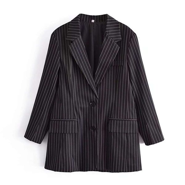 

autumn women's silhouette stripe loose suit coat, Black;brown