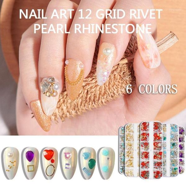 

box colorful glass nail rhinestones fashion for diy art multi-size decorations manicure tools accessories1, Silver;gold