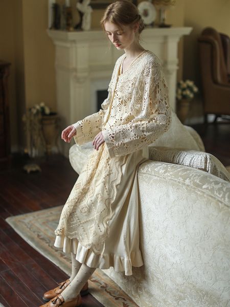 

casual dresses women fall winter vintage elegant slim knitted wool mori girls ruffles long sleeve emboridery crocheted lace 0wwb, Black;gray