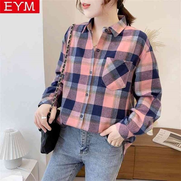 

new casual flannel plaid shirt women loose blouse youth fresh design style female long sleeve blouses womens blusas 210410, White