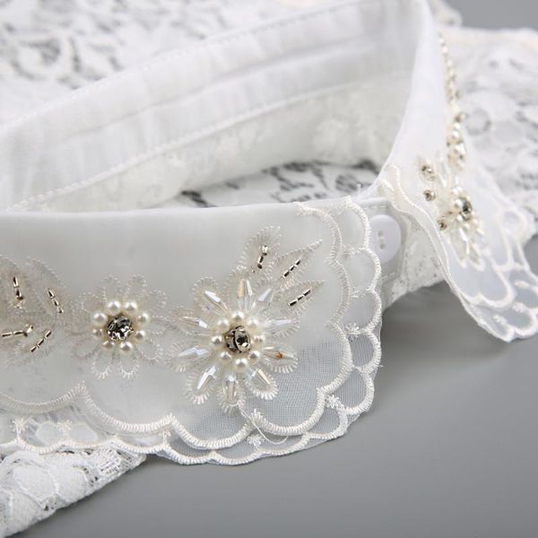 

bow ties sweater lapel fake collar for women white embroidered lace half shirt tie black detachable collars button blouse, Black;gray