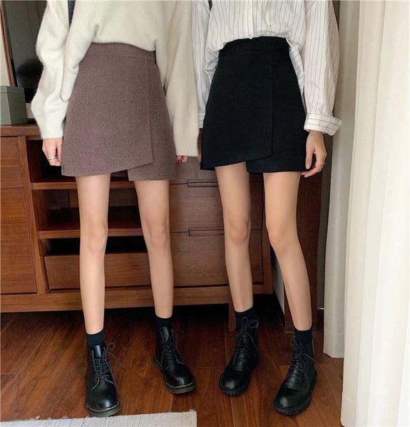 

skirts 2021 summer spring women korea styles high waist mini skirt fashion girl's halfbody solid harajuku irregular short, Black