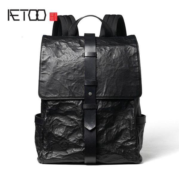 

backpack aetoo men's leather shoulder bag, business light backpack, casual fashion