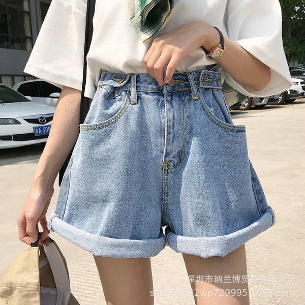 

fashion a pair of jeans 2021 summer women's shorts big size fat sister loose korean high waist straight pants, Blue