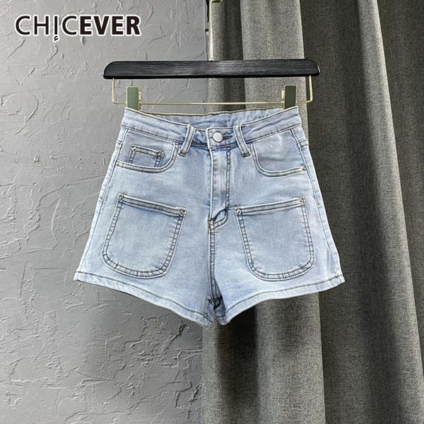 

women's shorts chicever pink denim short pants for women high waist loose minimalist patchwork pockets solid female fashion clothing, White;black