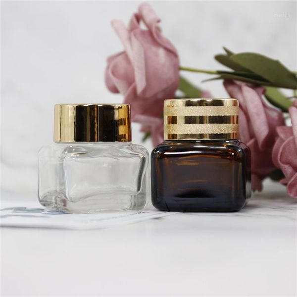 

storage bottles & jars 15ml square eye cream bottle small glass container cosmetic packaging empty jar with golden cap