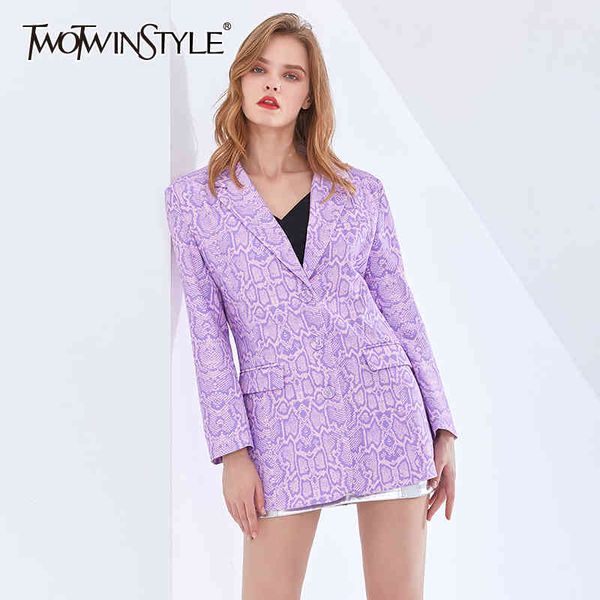 

twotwinstyle casual print blazer for women notched long sleeve hit color streetwear blazers female spring fashion new clothing 210428, White;black