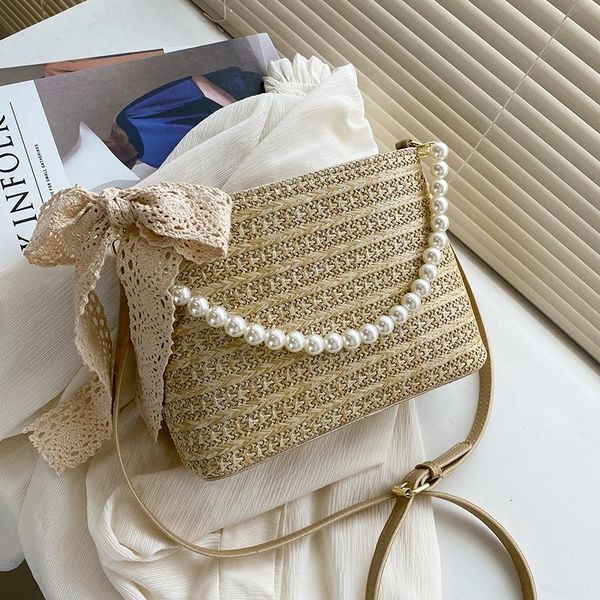 

shoulder bags niche design bag female summer wild 2021 straw crossbody bucket handbag underarm width: 23cm