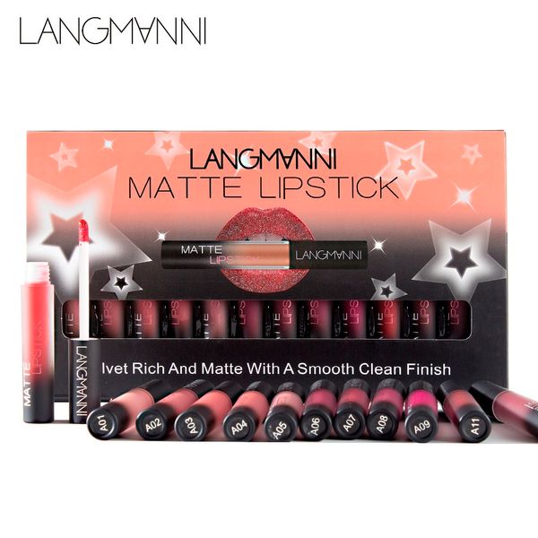 Marke 12 teile/satz matte liqiud Lippenstift Wasserdichte lippen kit Samt glanz Nahrhafte batom make-up sexy Rot Farbton