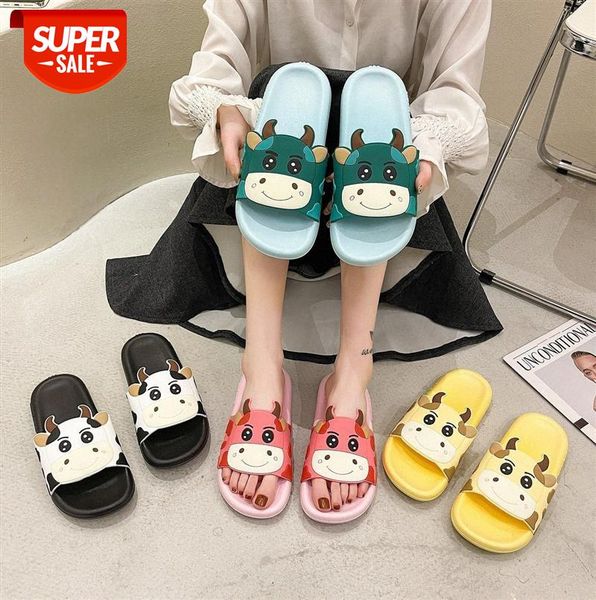 

slippers female year black and white cow sandals home soft cartoon cute outer #zu7n
