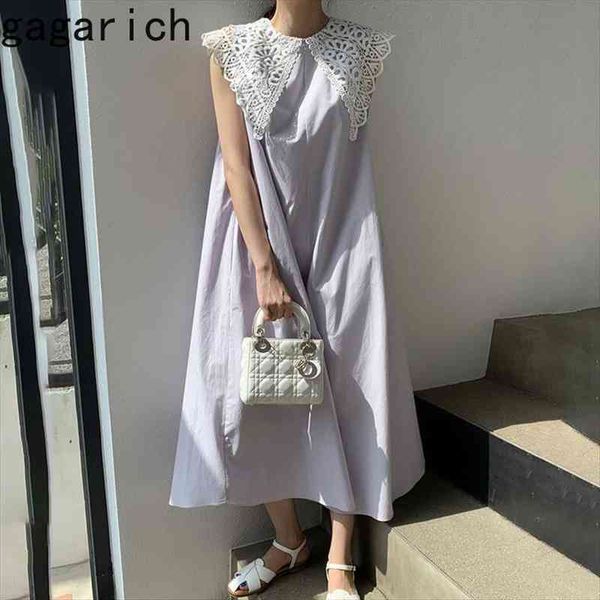 

chic summer korean style womens dresses retro hollow lace large lapel loose sleeveless female long vestidos, Black;gray