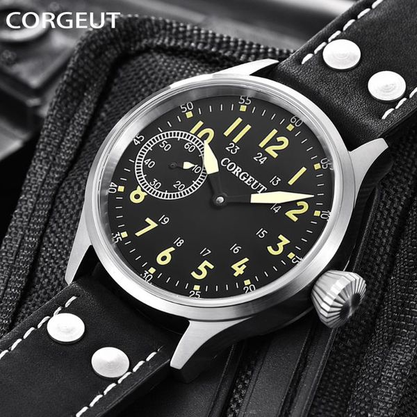 

wristwatches corgeut watch men mechanical automatic winding leather military clock luminous male fashion wristwatch orologio da uomo, Slivery;brown