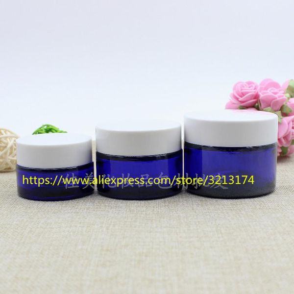 

storage bottles & jars 20g 30g 50g blue glass cream jar with white plastic lid, cosmetic eye mask facial lotion pot packaging container