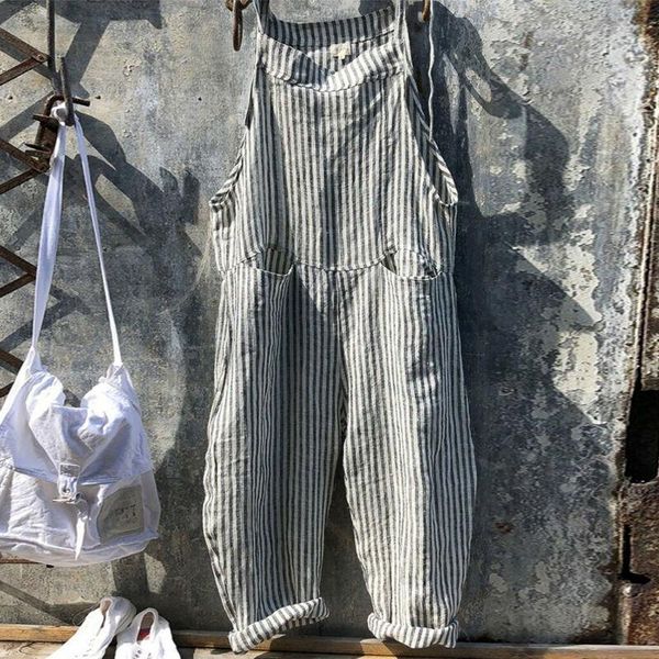 

women's jumpsuits & rompers women summer casual oversized straps dungaree striped loose harem trousers, Black;white