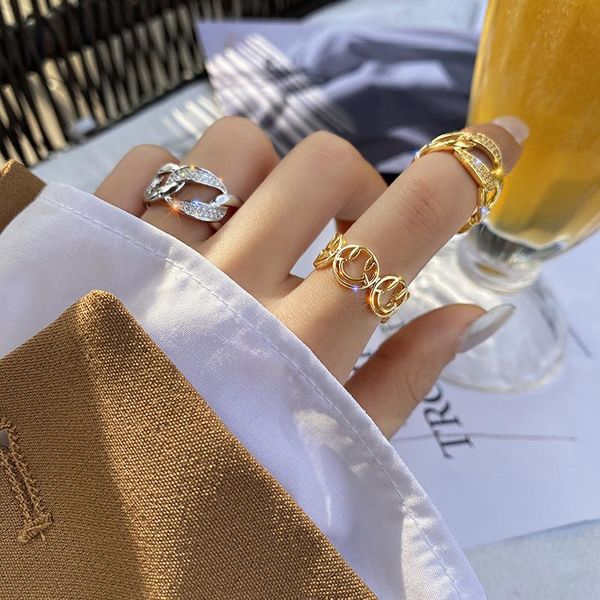 

gold silver color happy smiling face open rings for women punk hip hop shiny adjustable ring crystal jewelry gifts wedding, Slivery;golden
