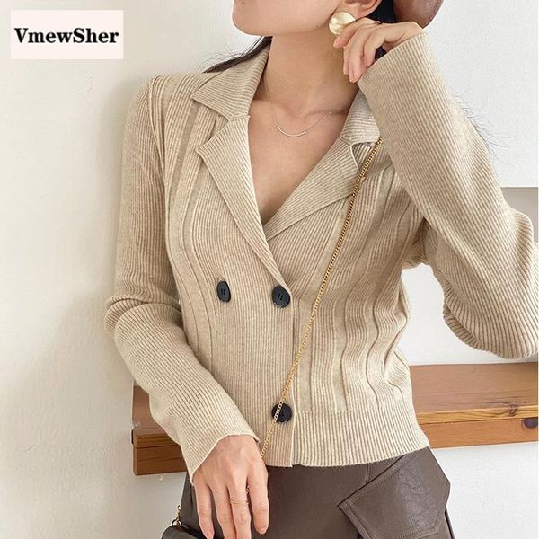 

women's knits & tees vmewsher shawl collar knitted cardigan 2021 autumn casual long sleeve double breasted short solid slim basic soft, White