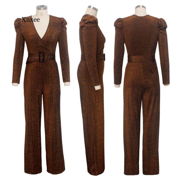 

women's jumpsuits & rompers high stretch nylon shiny gold silk casual jumpsuit women v neck long sleeve romper wide leg pants party ove, Black;white